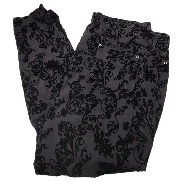 Terra & Sky Ladies Jeggings Size 2x Flock Print Floral Velvet Texture Black Goth - Picture 1 of 13